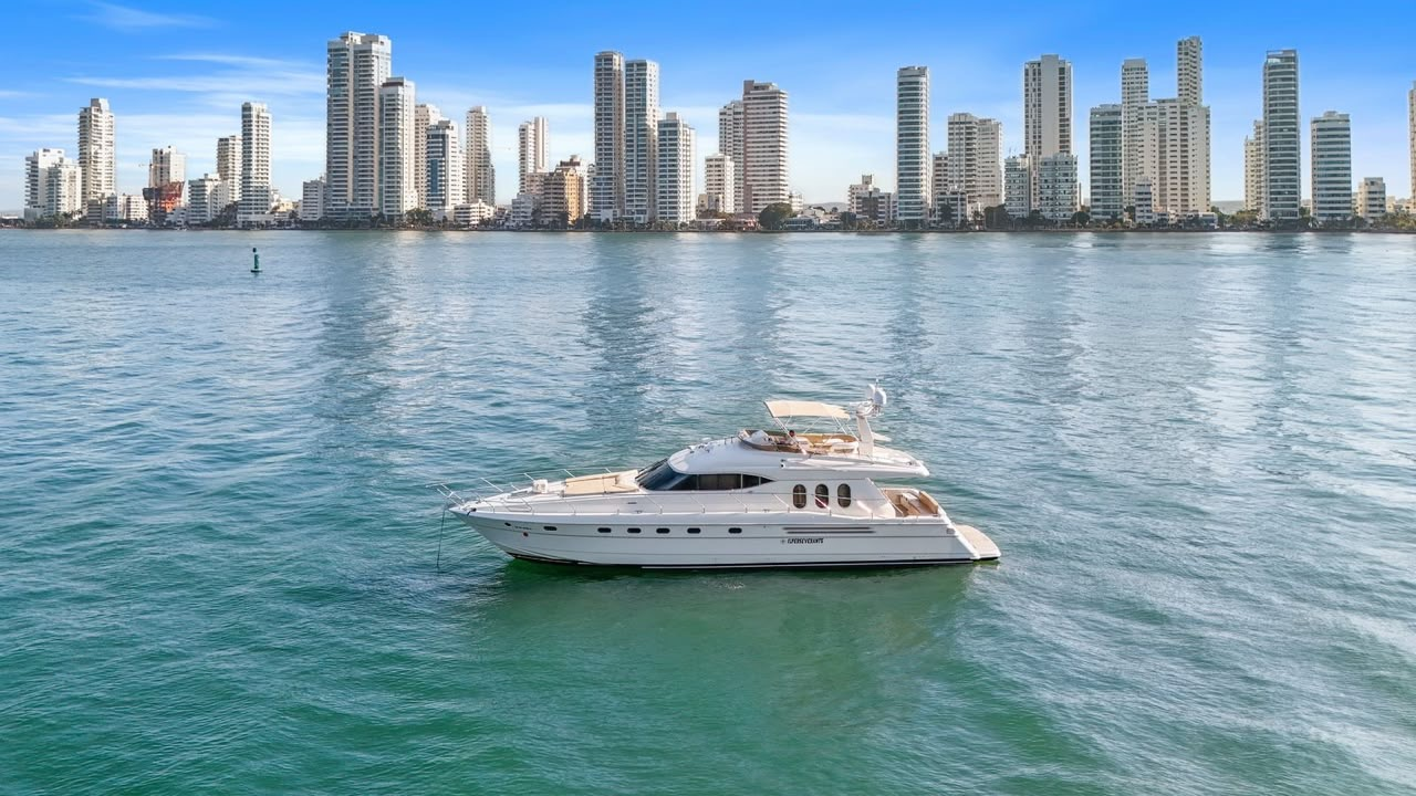 Bow deck of the 70' Viking over Cartagena bay