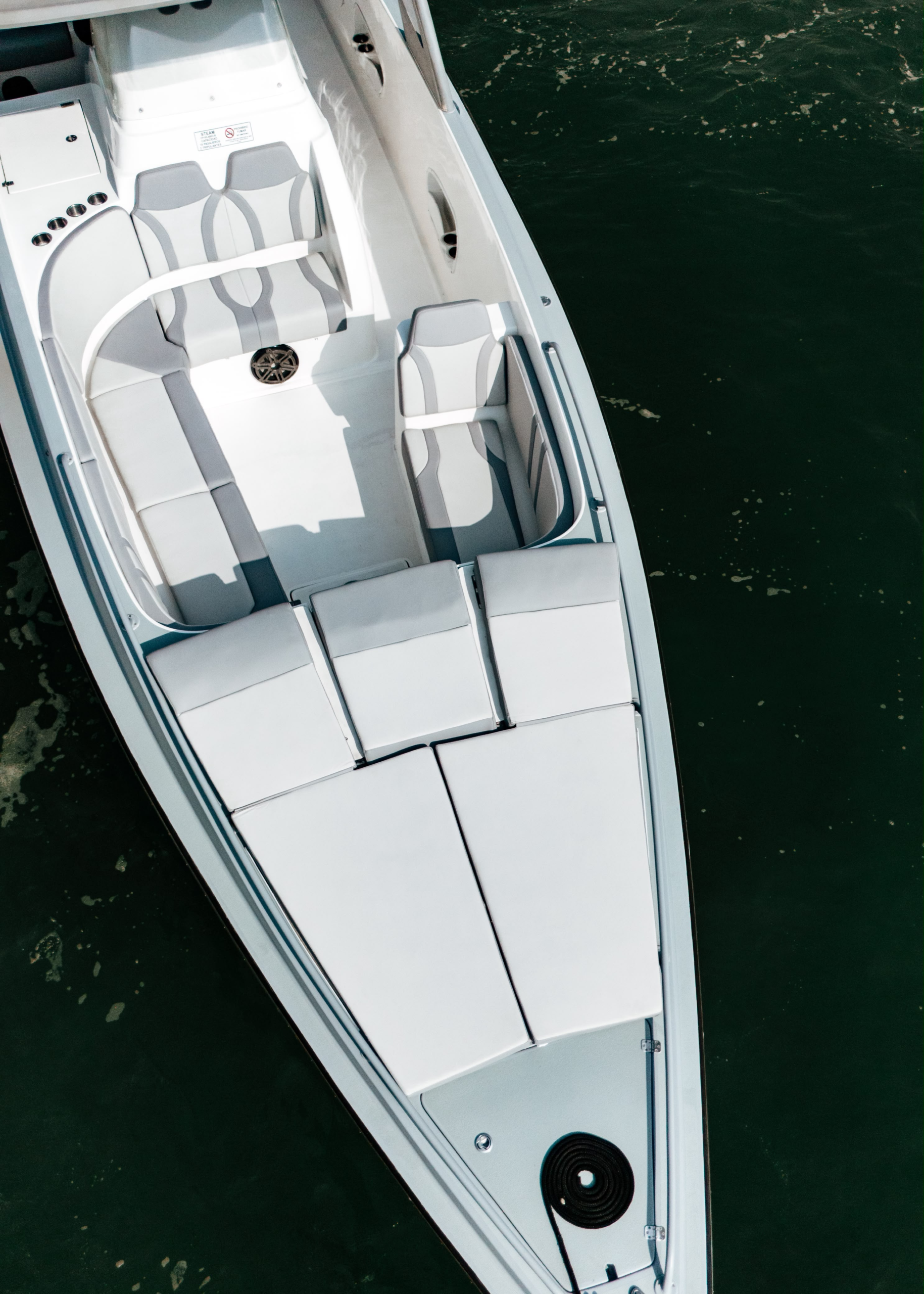Bow three-quarter aerial of the speedboat