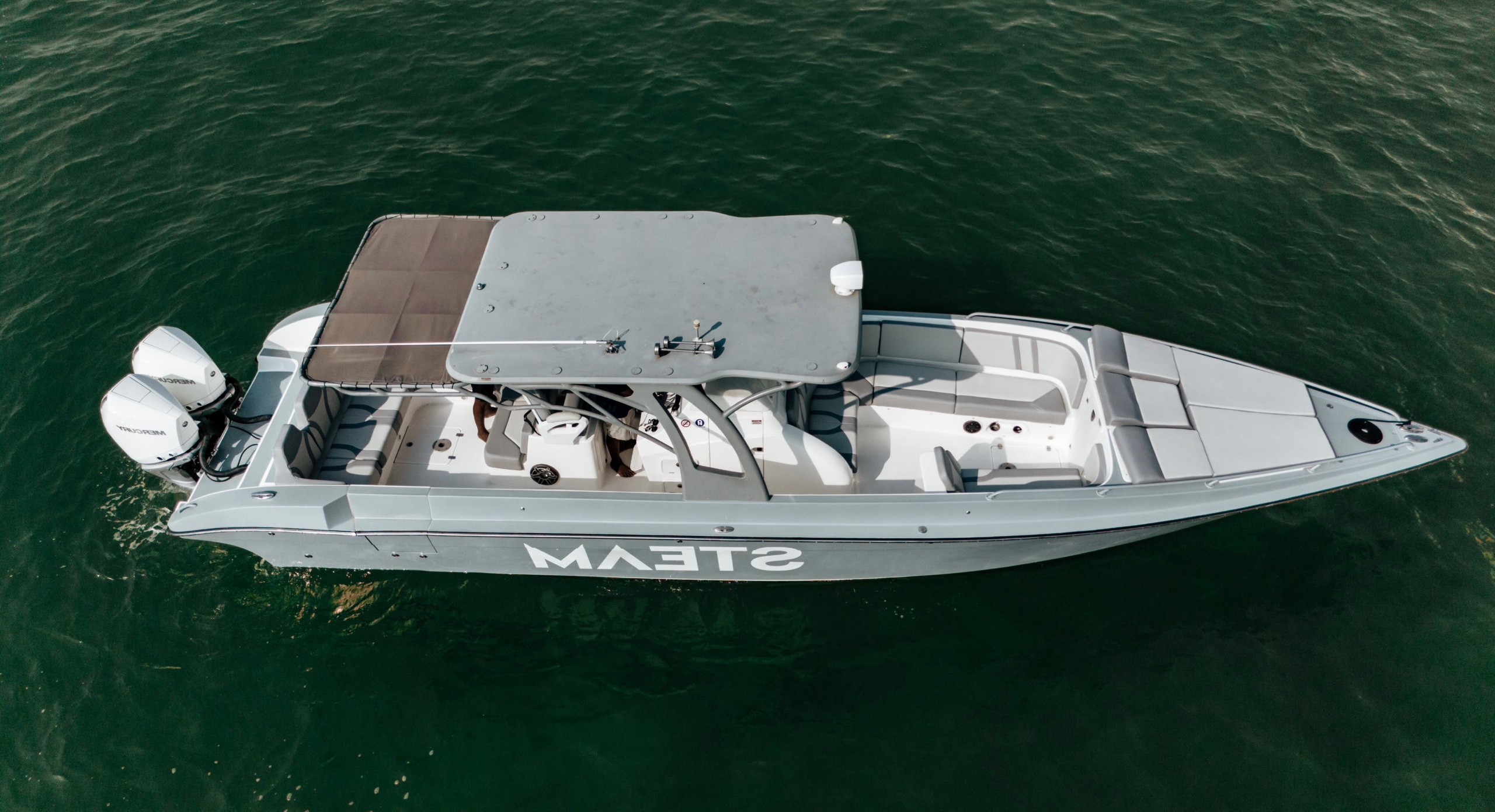 Top-down view of the aft deck and shade