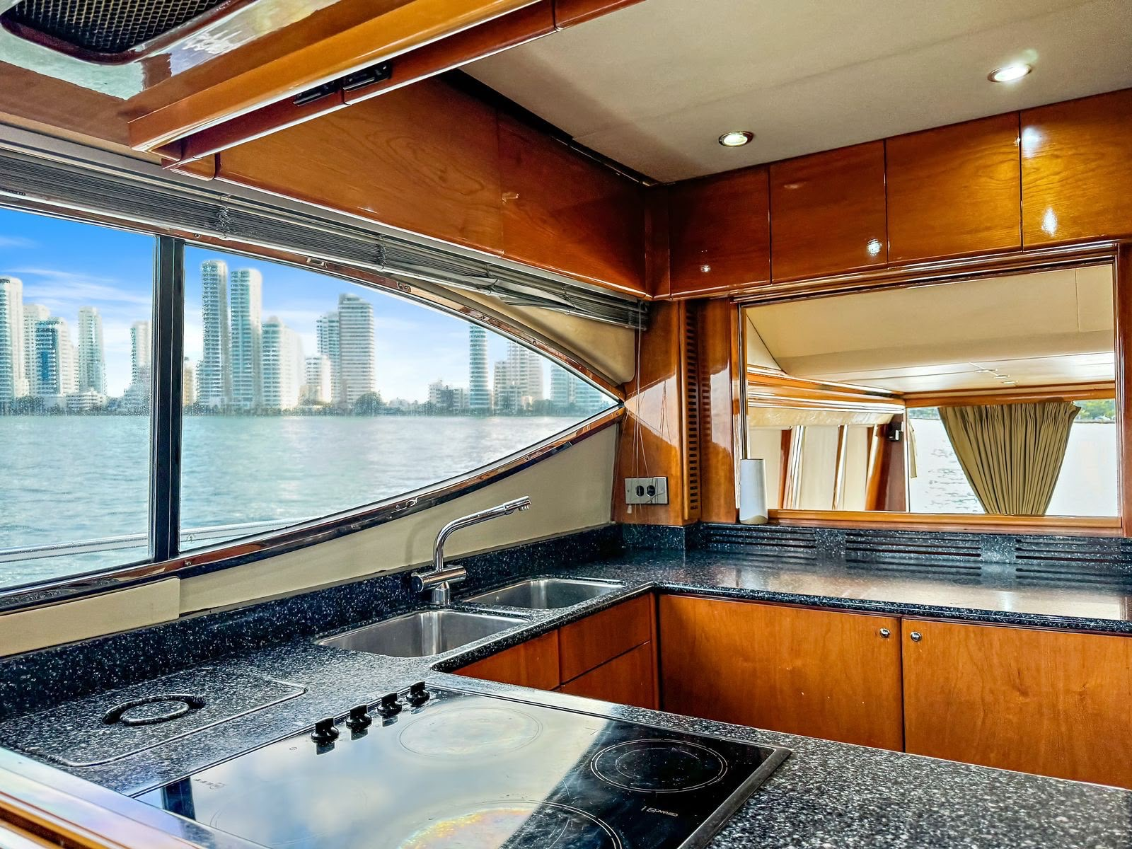 Salon window views aboard the Viking yacht