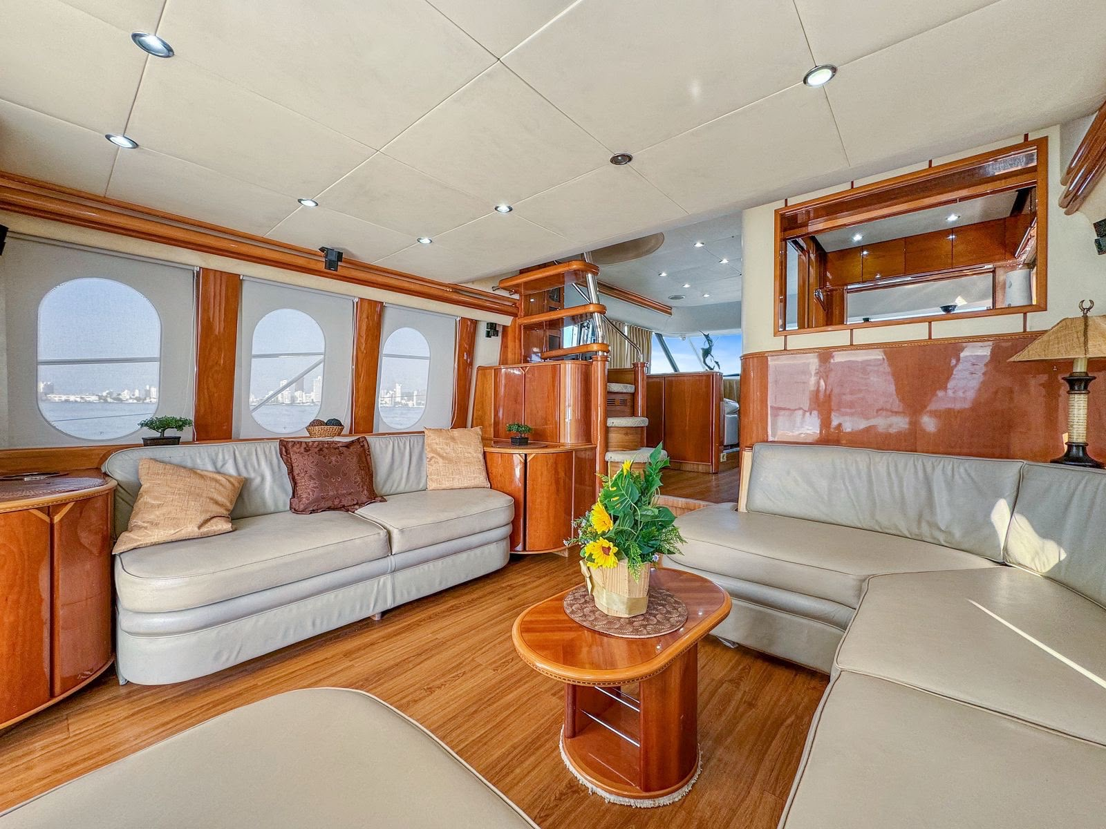 Dining area aboard the 70' Viking yacht