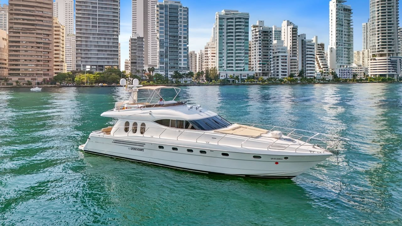 70' Viking luxury yacht rental in Cartagena cruising the bay