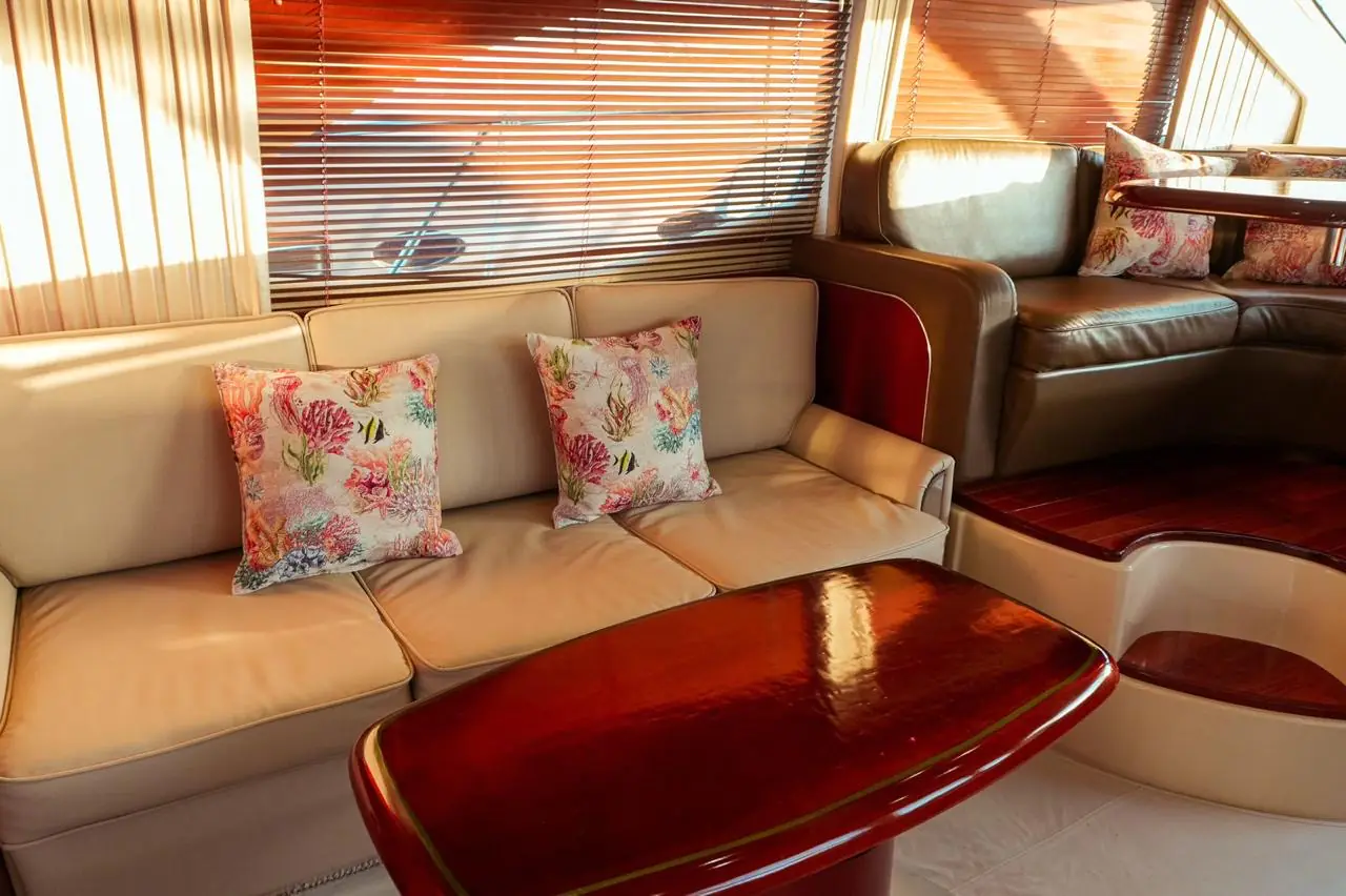 Main salon sofas on the 44 Sea Ray flybridge yacht