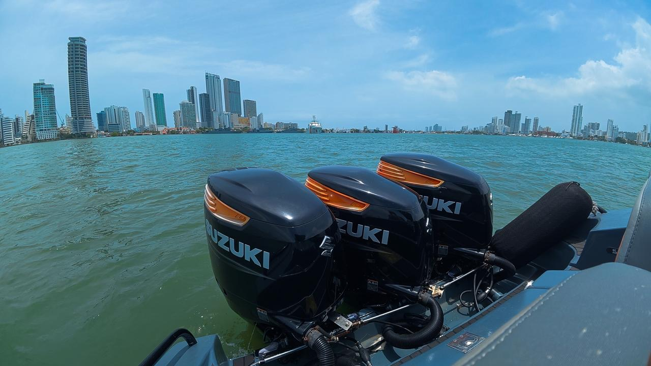 Suzuki outboard engines detail on the 38' speedboat