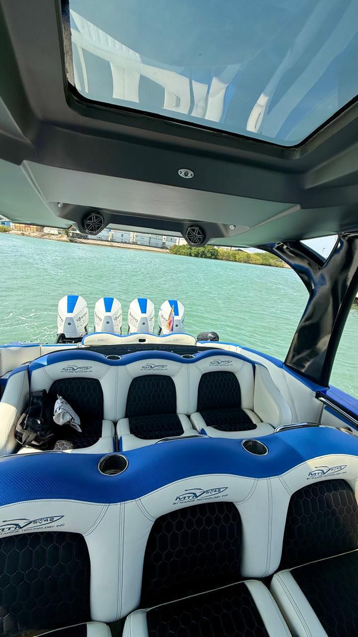 Rear bench seating and four Mercury Racing 450 engines on the 42 Racing