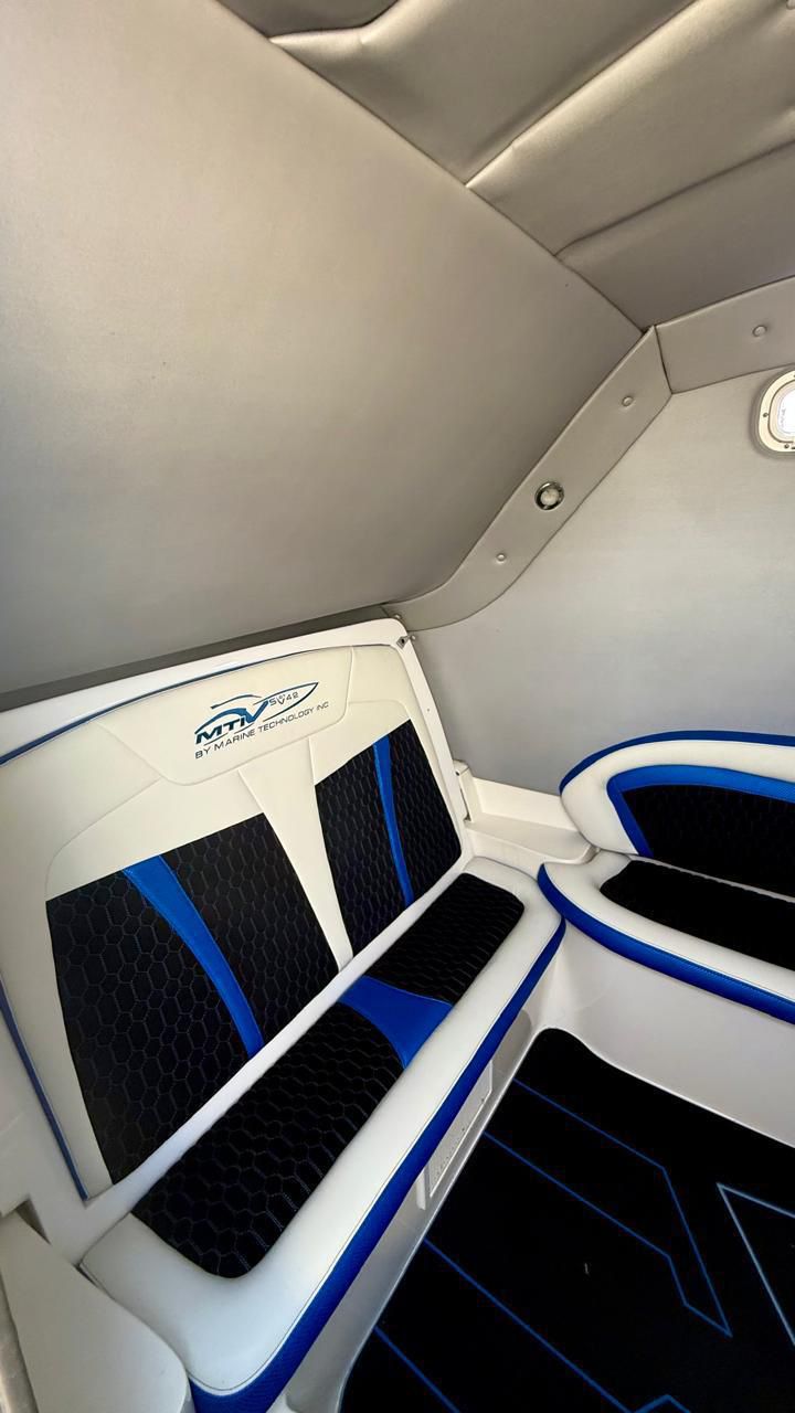 Forward cabin with seating and sink on the 42 Racing