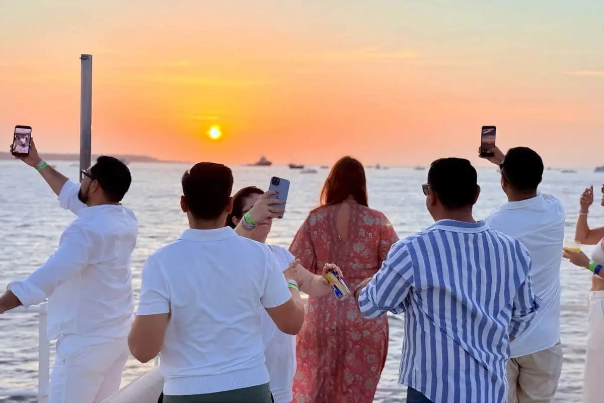 Sunset over Cartagena Bay from the deck of the 87 event catamaran