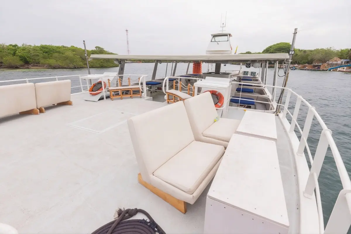 Upper deck lounge on the 87 catamaran