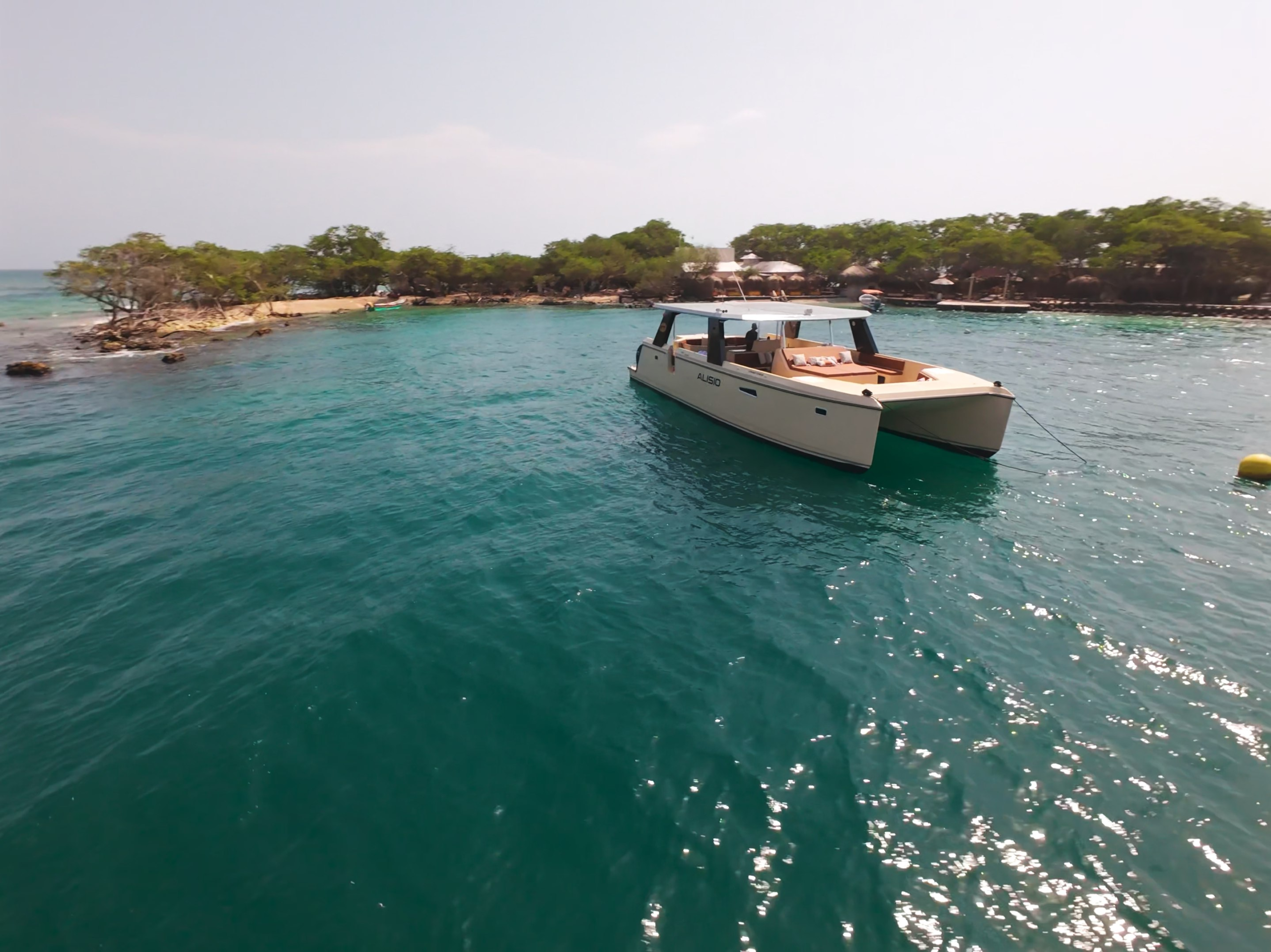 Aerial view of the Alisio 45 ft catamaran rental in Cartagena, Colombia