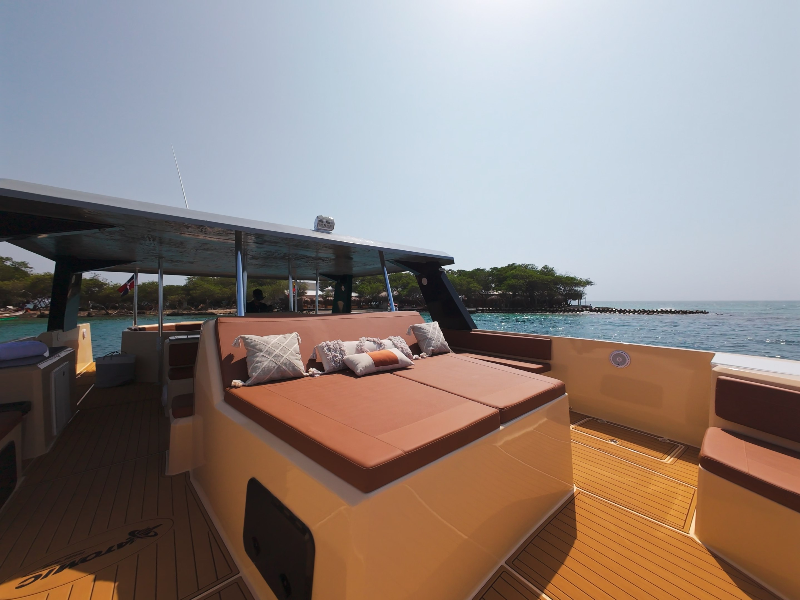 Bow sun deck and lounge aboard the Alisio 45 catamaran charter