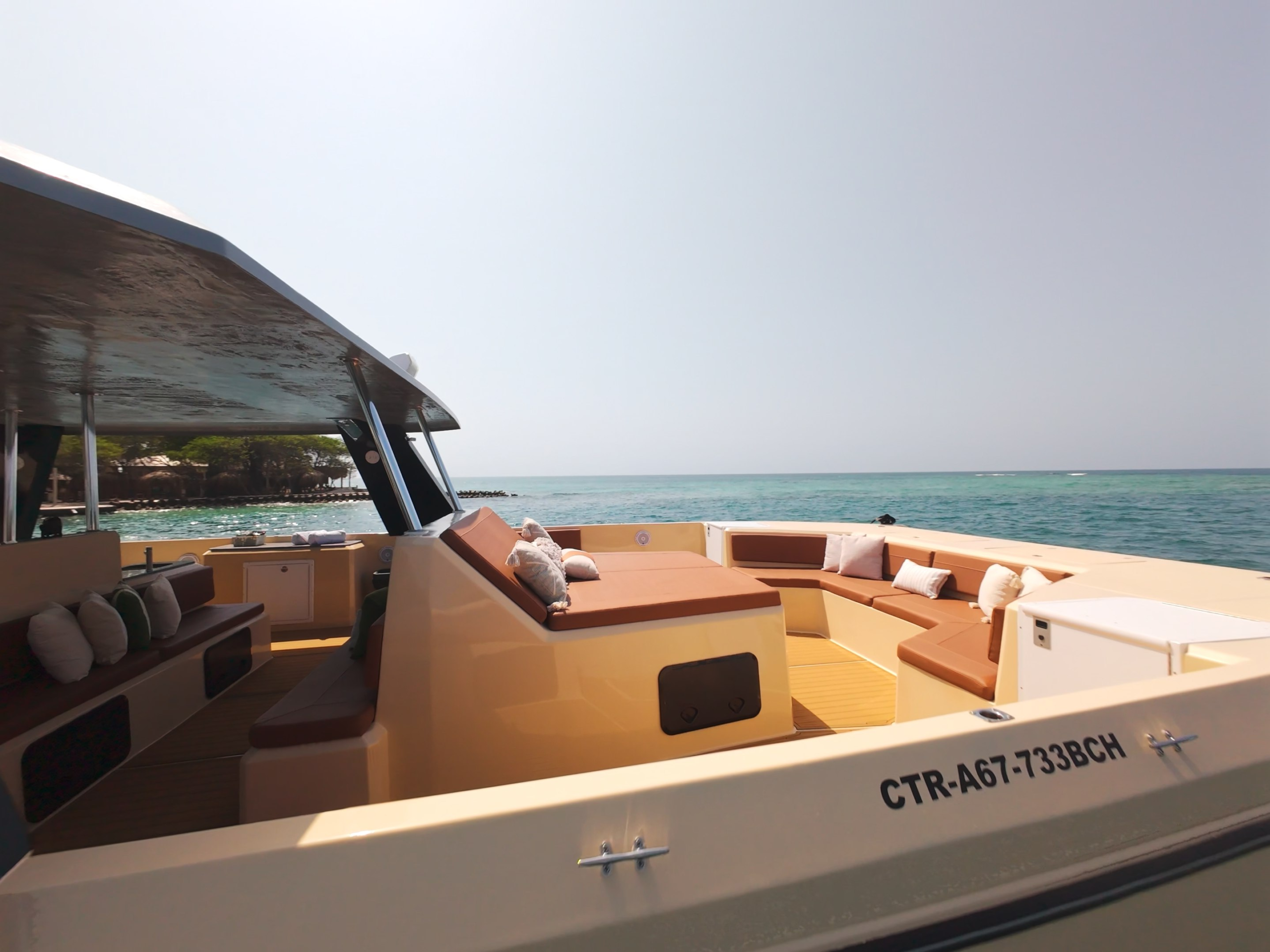 Cockpit lounge seating on the DIMAR-registered Alisio 45 powercat