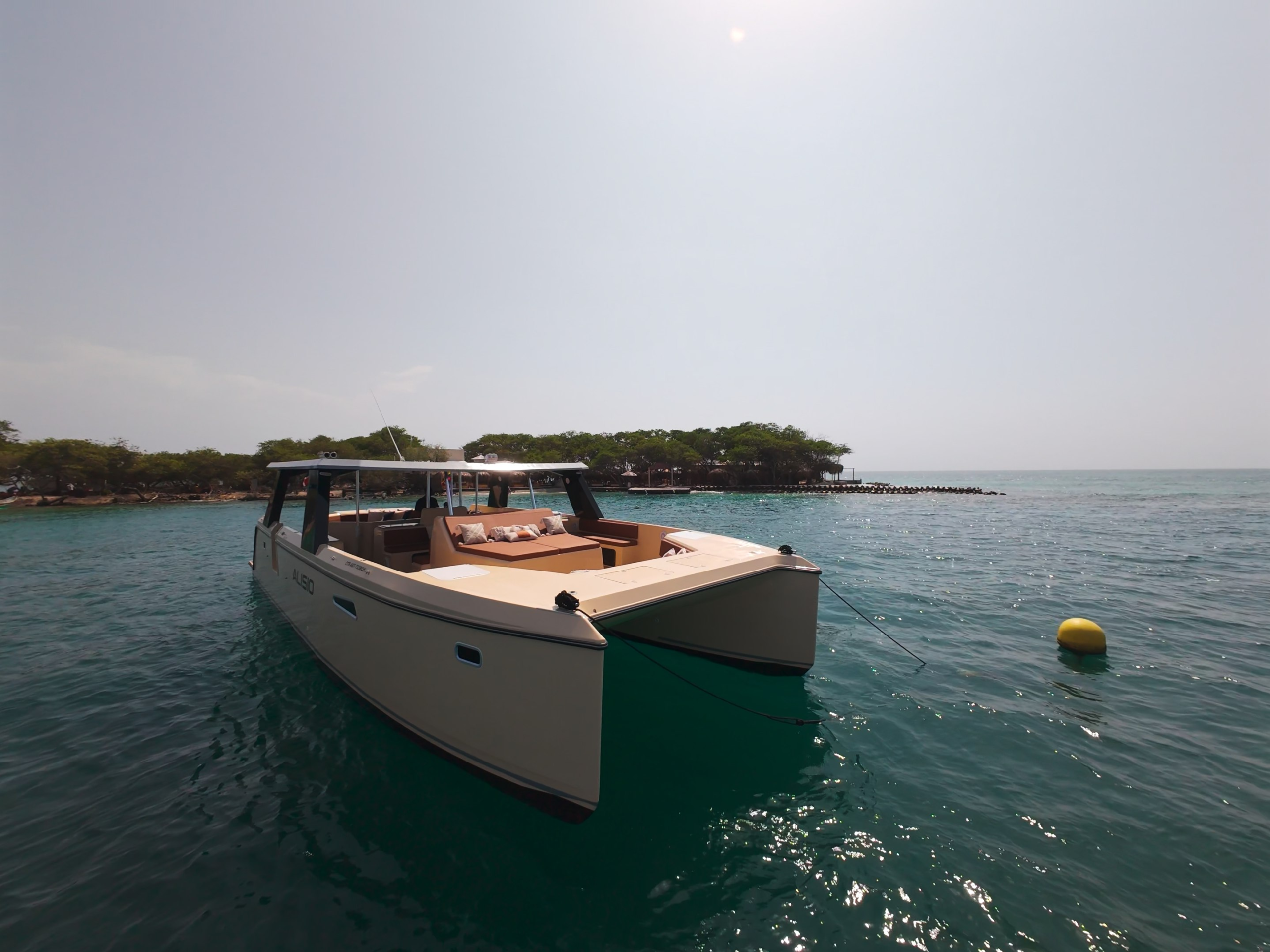 Three-quarter view of the 45 ft catamaran for rent in Cartagena