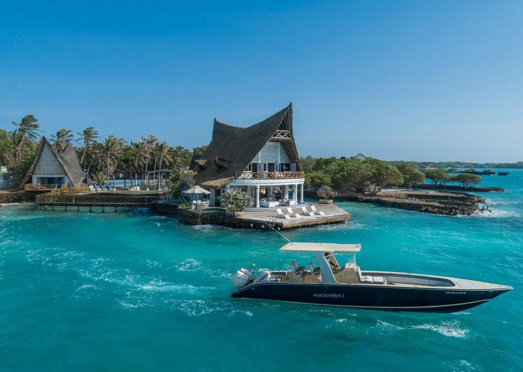 Private villa in the Rosario Islands — signature A-frame villa at the water’s edge