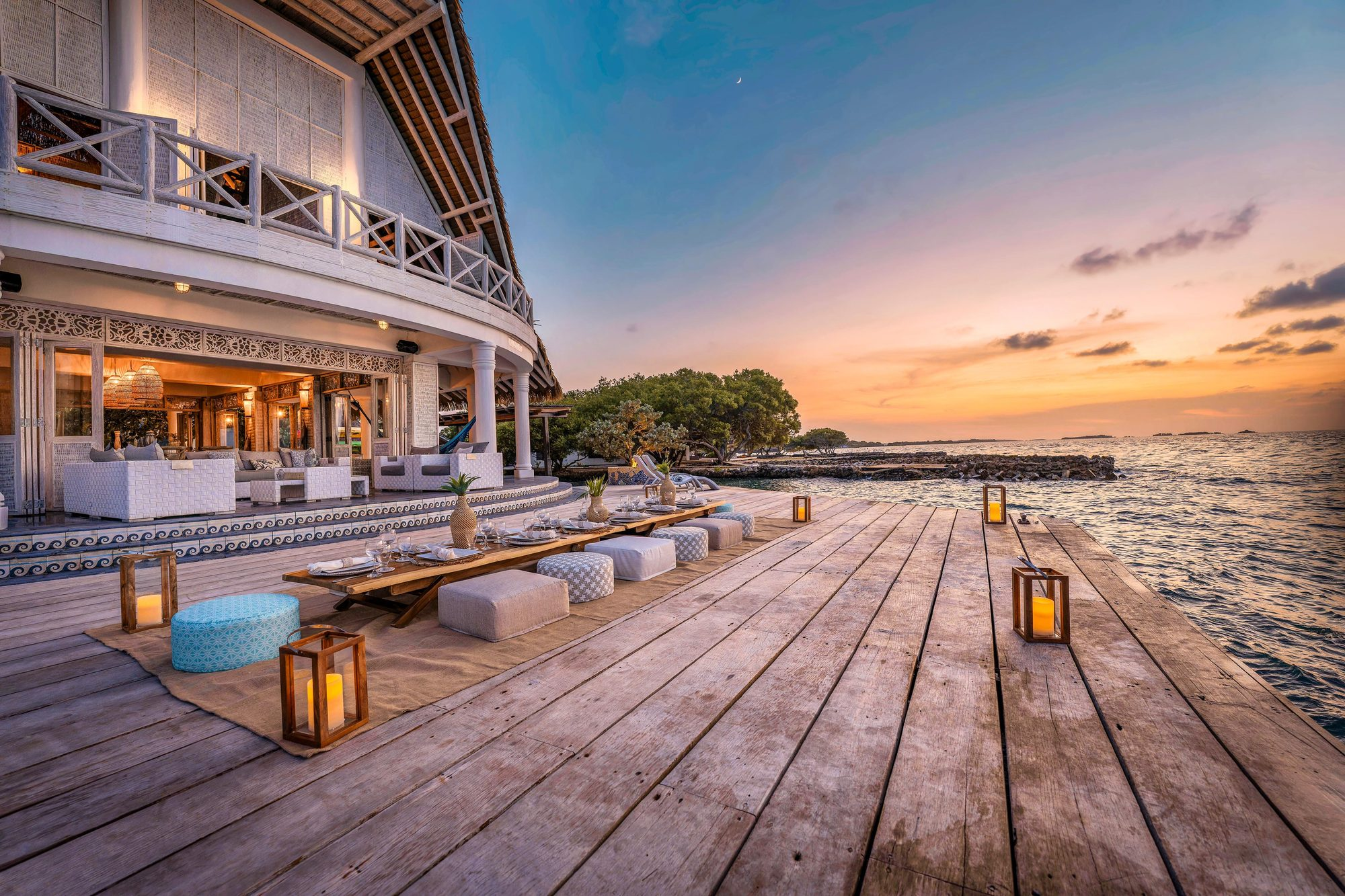Private villa in the Rosario Islands — sunset dining deck