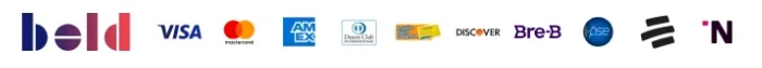 Bold and accepted payment methods: Visa, Mastercard, American Express, Diners Club, Discover, Bre-B and PSE